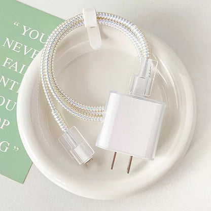 Clear Charger Case Cable Winder Clip Kit for iPhone 18/20W Chargers Cover Data Wire Organizer Charger Protector for iPhone 16 15