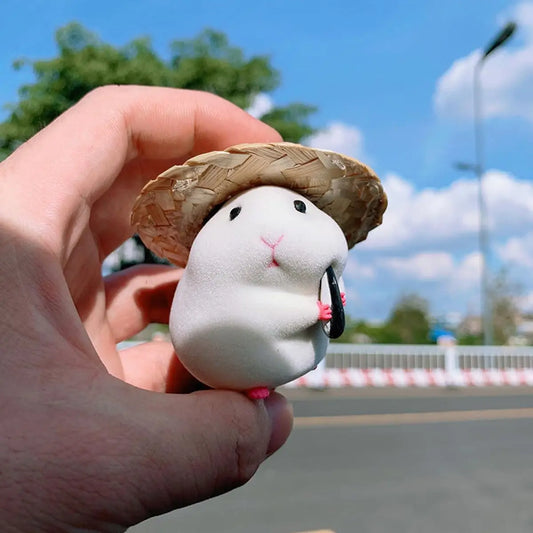 Cute Hamster with Straw Hat Car Ornament,Car Decoration Auto Interior Dashboard Accessories Beauty World Shop