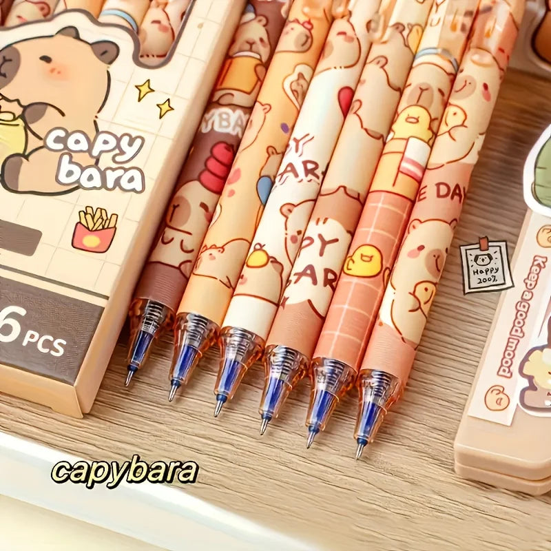6pcs Cute Capybara Erasable Gel Pens | 0.5mm Retractable Blue Ink for School & Office | Smooth Writing & Quick-Drying (6 Colors) Beauty World Shop