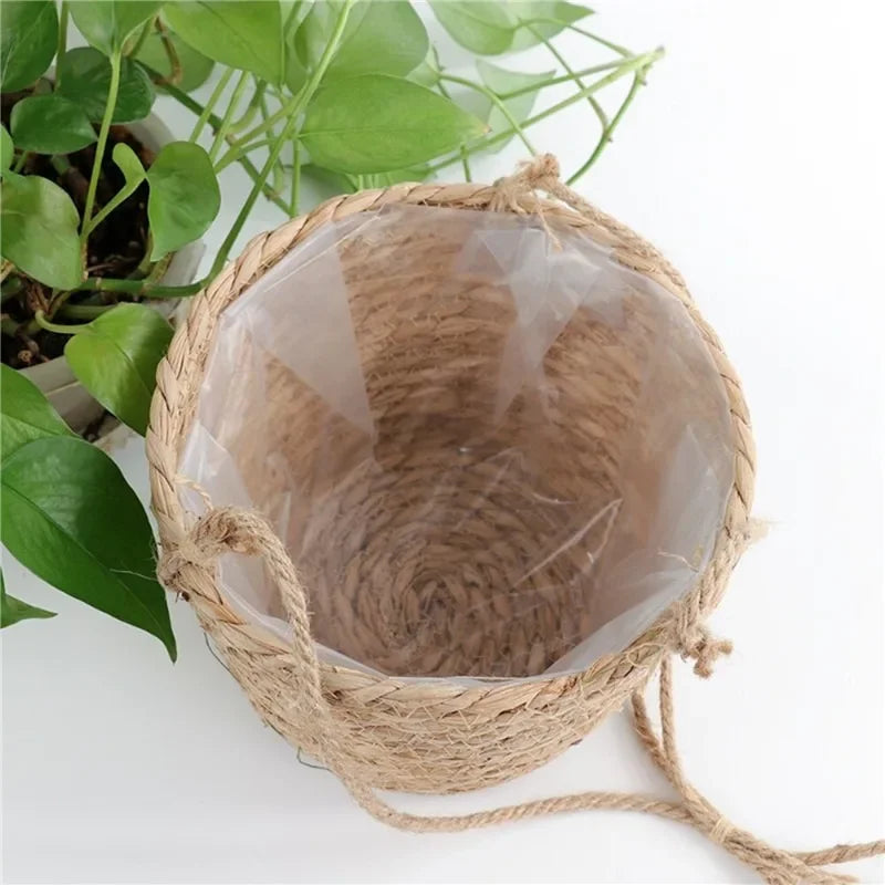 Garden Hanging Planter Macrame Plant Storage Basket Jute Rope Woven Indoor Outdoor Flower Pot Holder Plant Hangers Home Decor Beauty Trend Shop