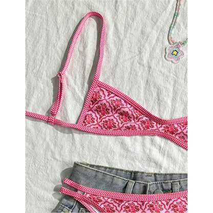 S - XL Flowers Printed High Leg Cut Bikini Female Swimsuit Women Swimwear Two-pieces Bikini set Bather Bathing Suit Swim V6965 Beauty World Shop
