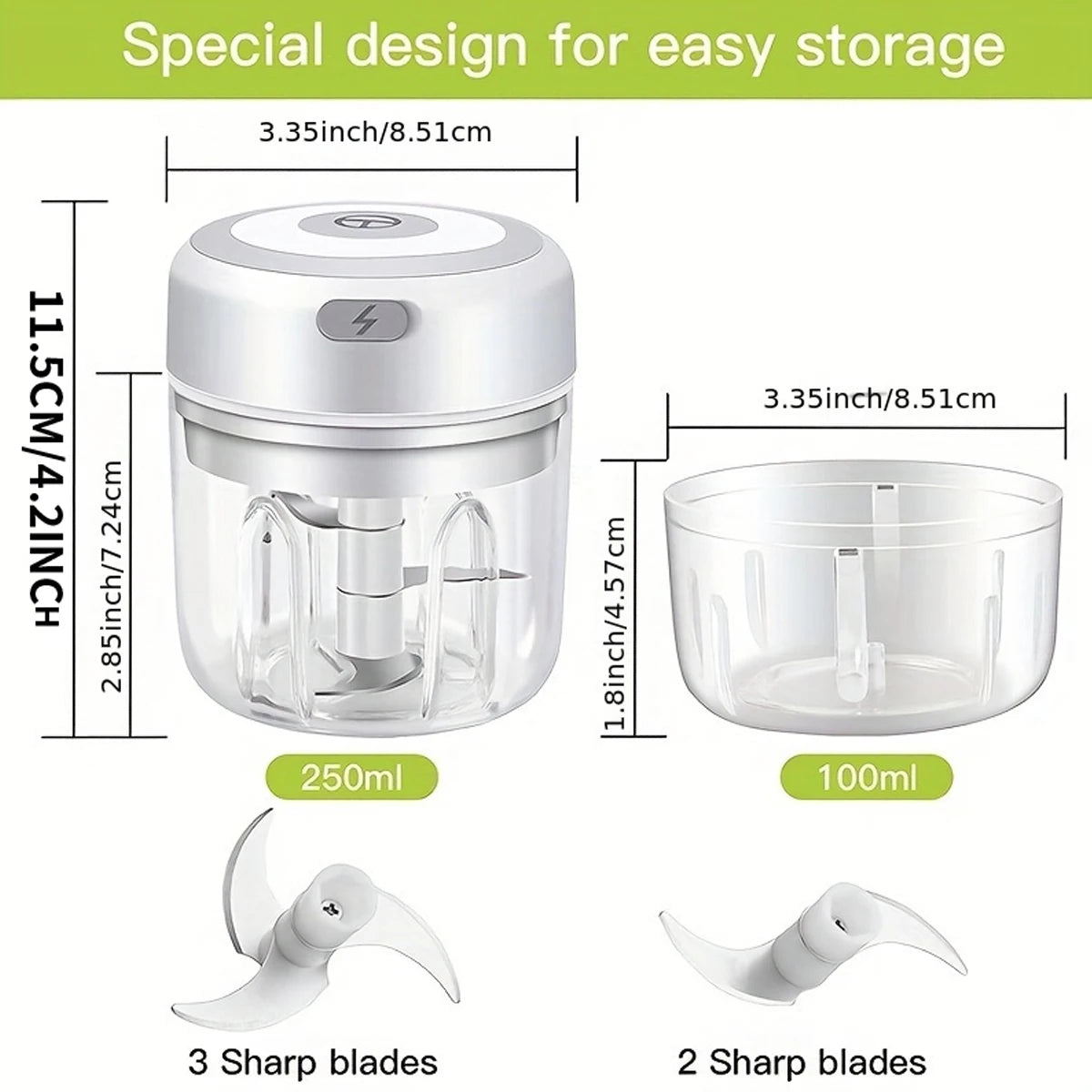 100ml/250ml Electric Mini Garlic Press Chopper - Rechargeable USB Masher with Powerful Lithium Battery, Easy Meat Grinder Beauty World Shop