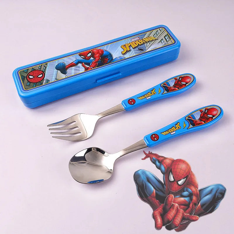 2pcs Superhero Spiderman Cartoon toy Tableware Spoon Cross Fork Soup Spoon Set Dining Lunch Hulk Anime Figures Party kids Toys Beauty World Shop