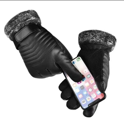 Gloves Winter MEN'S Fur Mouth Plush Insulation Gloves Outdoor Cycling Motorcycle PU Touch Screen Cotton Gloves Beauty World Shop