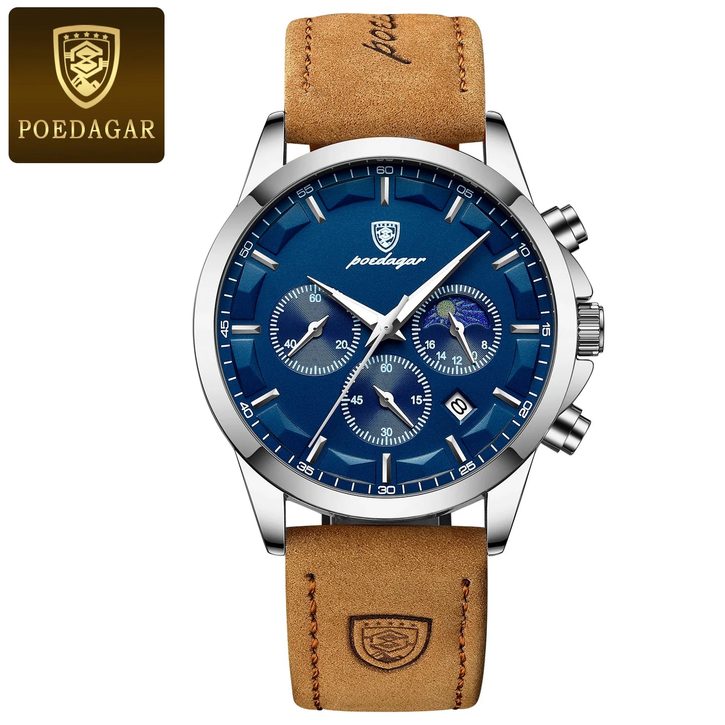 POEDAGAR Original Military Men Clock Waterproof Luminous Leather Quartz Man Watch Chronograph Date Luxury Business Men's Watches Beauty World Shop