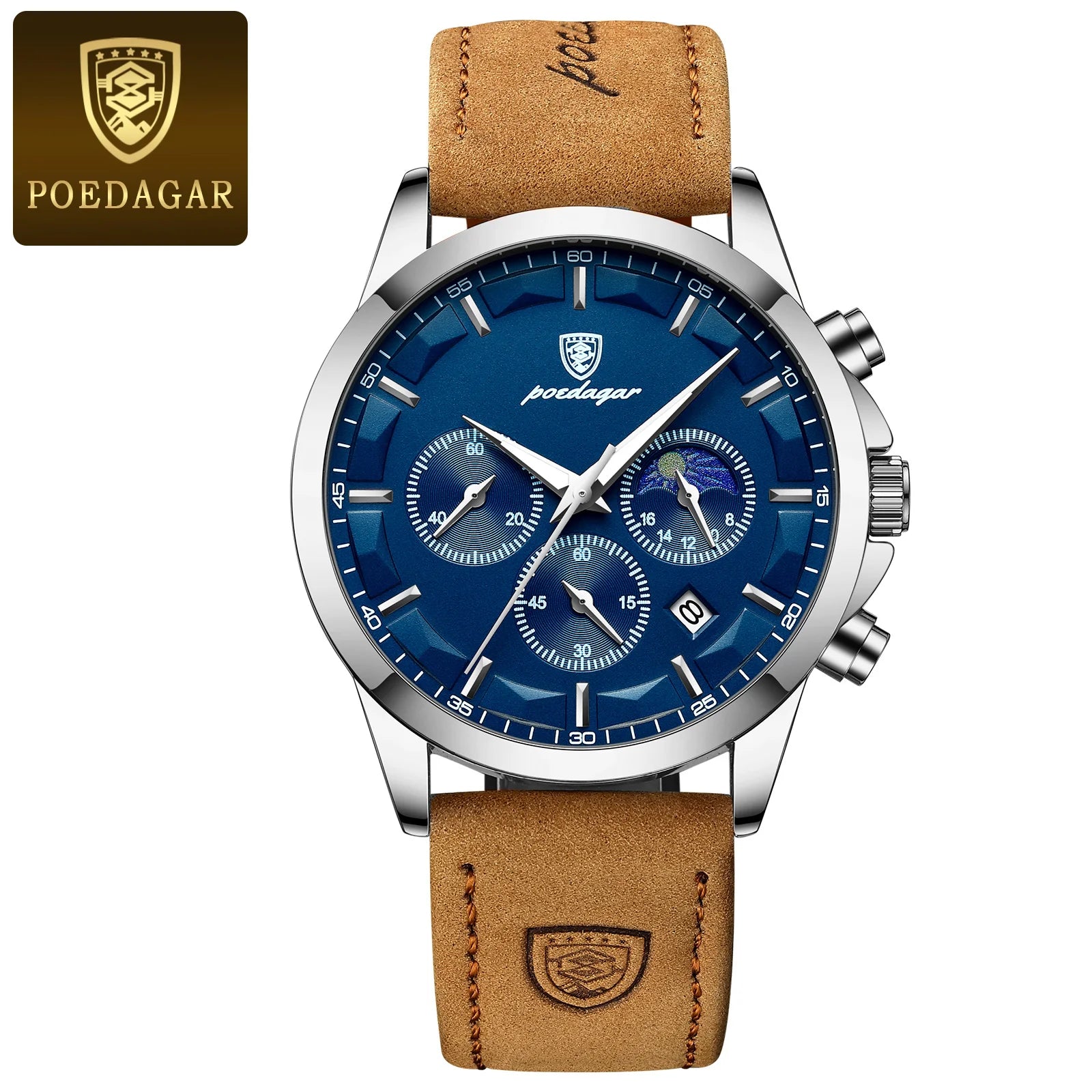 POEDAGAR Original Military Men Clock Waterproof Luminous Leather Quartz Man Watch Chronograph Date Luxury Business Men's Watches Beauty World Shop