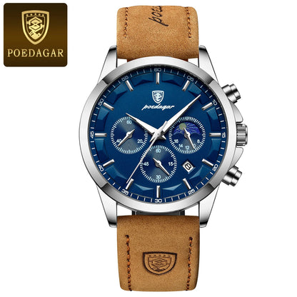 POEDAGAR Original Military Men Clock Waterproof Luminous Leather Quartz Man Watch Chronograph Date Luxury Business Men's Watches Beauty World Shop
