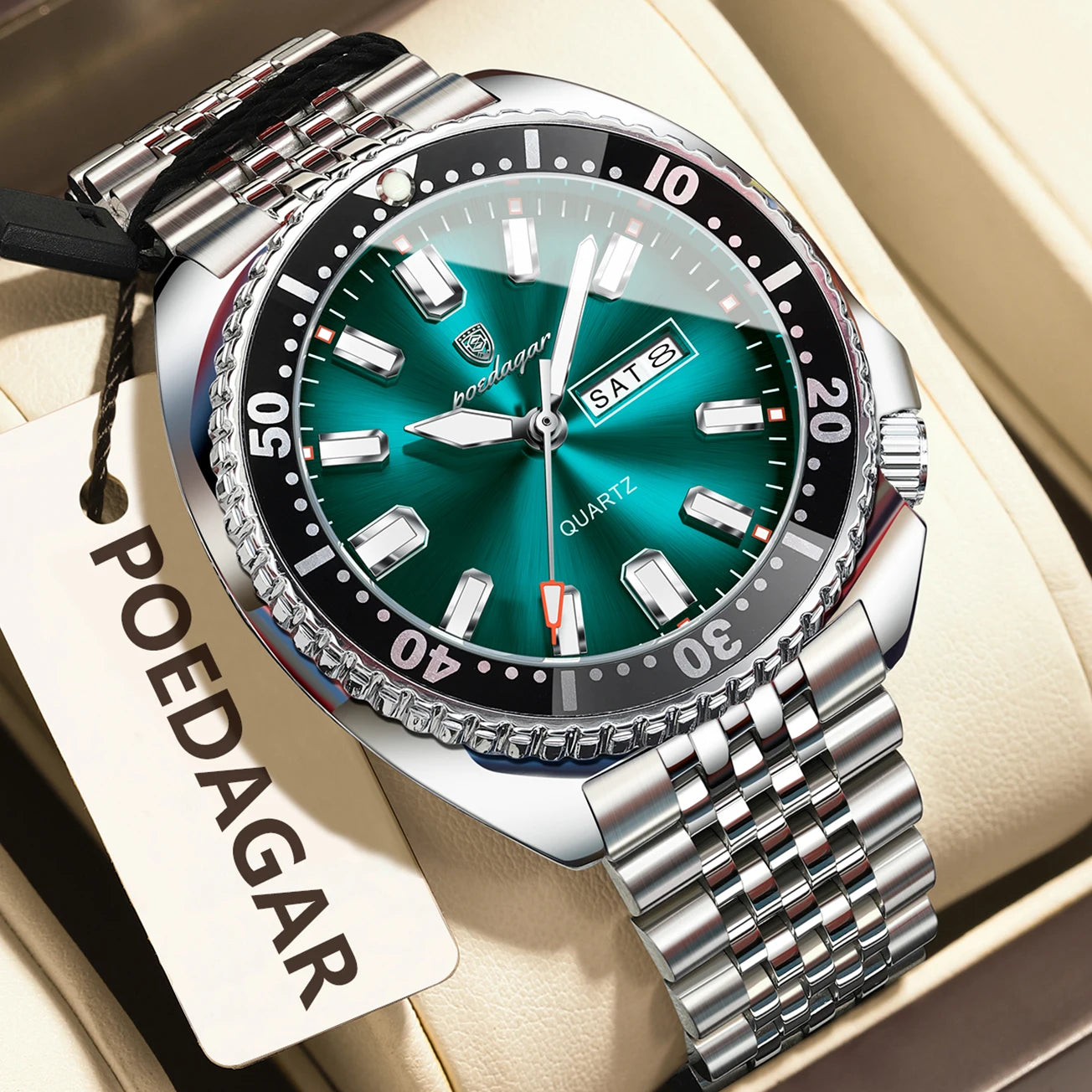 POEDAGAR Luxury Business Men Watch Date Week Waterproof Luminous Man Wristwatch Sport Stainless Steel Quartz Men's Watches Reloj Beauty World Shop