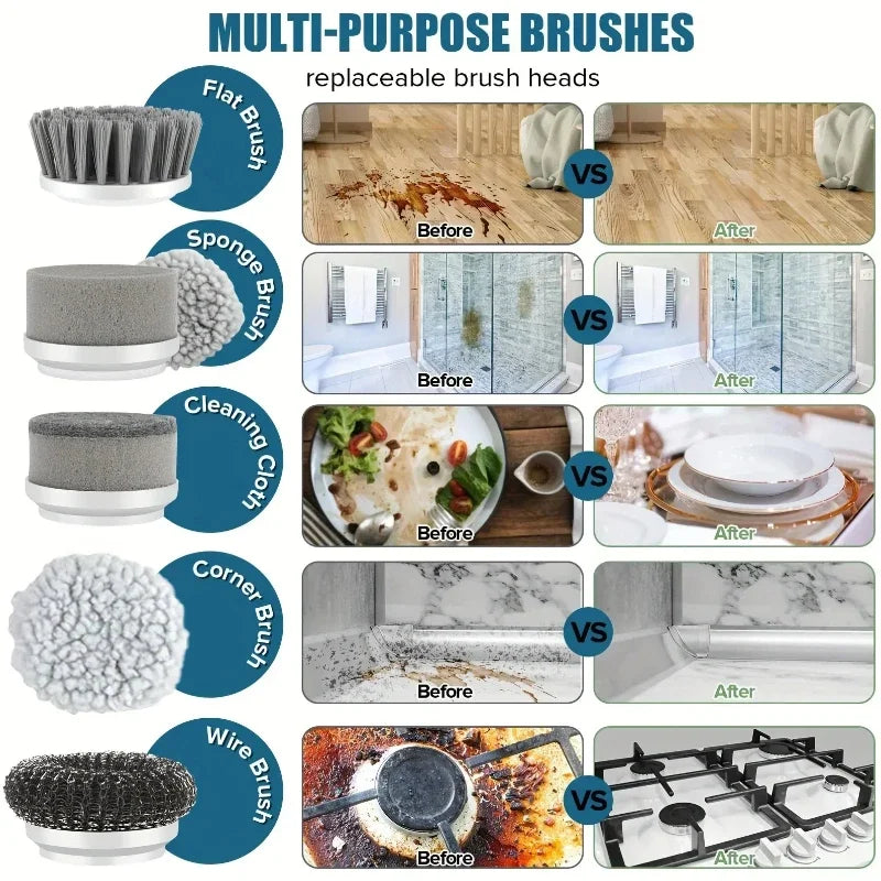 Electric Spin Scrubber, Bathroom Cordless Cleaning Brush Power Scrubber with 5 Replaceable Brush Heads, Electric Cleaning Brush Beauty World Shop