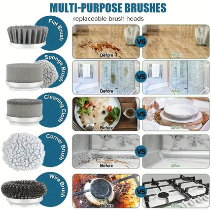 Electric Spin Scrubber, Bathroom Cordless Cleaning Brush Power Scrubber with 5 Replaceable Brush Heads, Electric Cleaning Brush Beauty World Shop