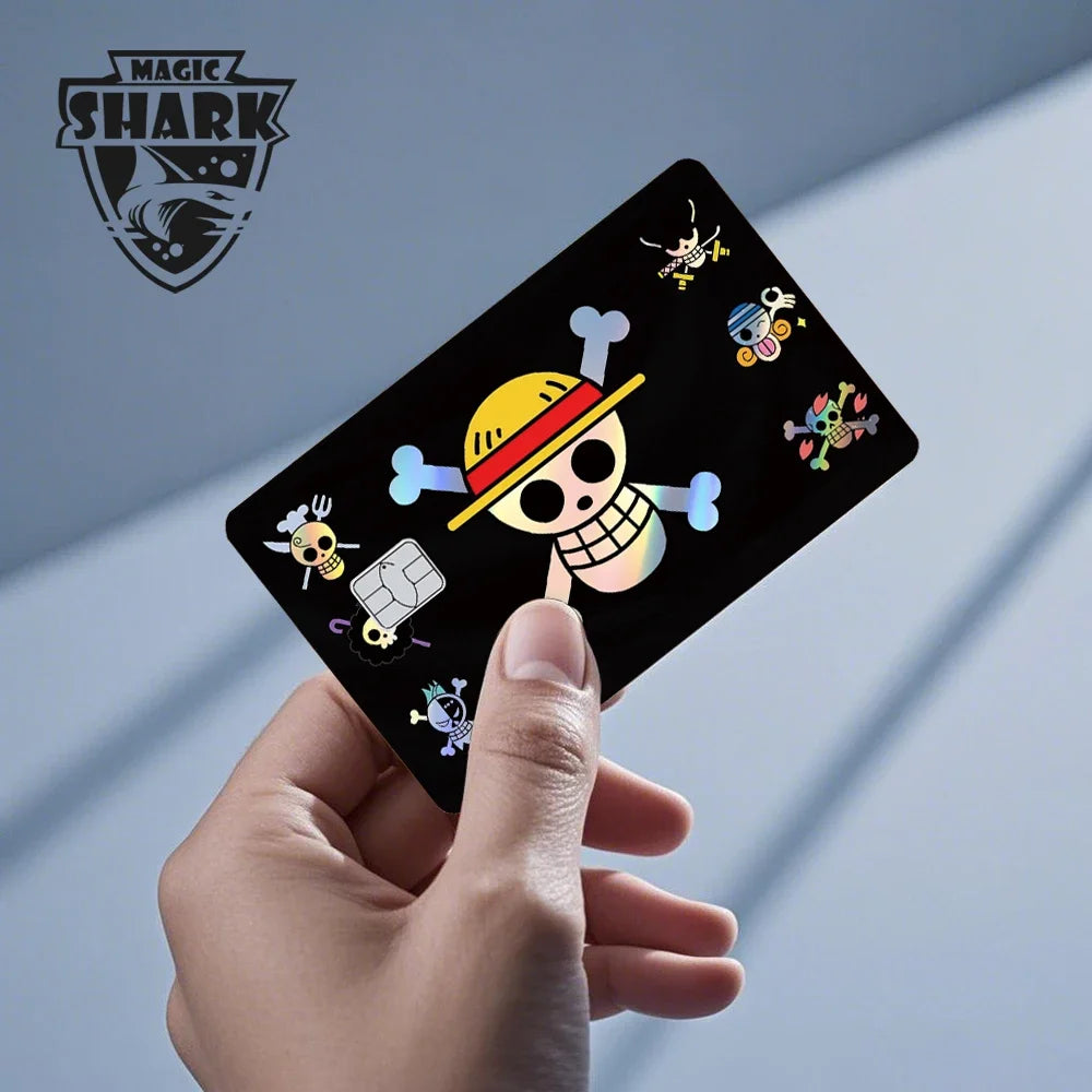 Magic Shark Luffy Zorro Ace Skull Anume Holographic Shinny Laser Sticker Film Skin for Credit Debit Card Beauty World Shop