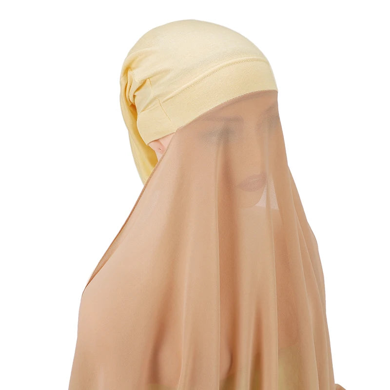 Muslim Women Bonnet + Chiffon Shawl Instant Under scarf Cap Islam Inner Scarf Headband Stretch Hijab Cover Headwrap Turbante Beauty World Shop