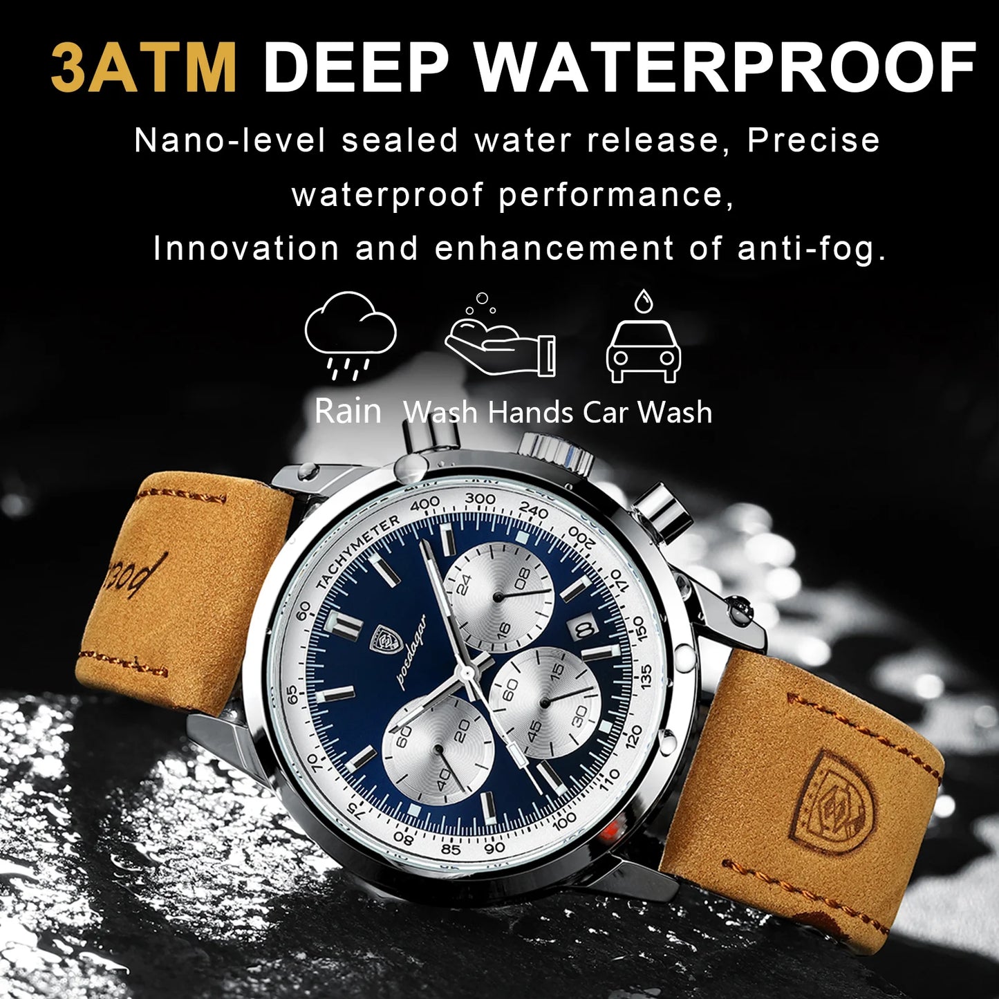 POEDAGAR Top Brand Men's Quartz Watch Waterproof Luminous Chronograph Military Man Watch Luxury Fashion Leather Watches For Men Beauty World Shop