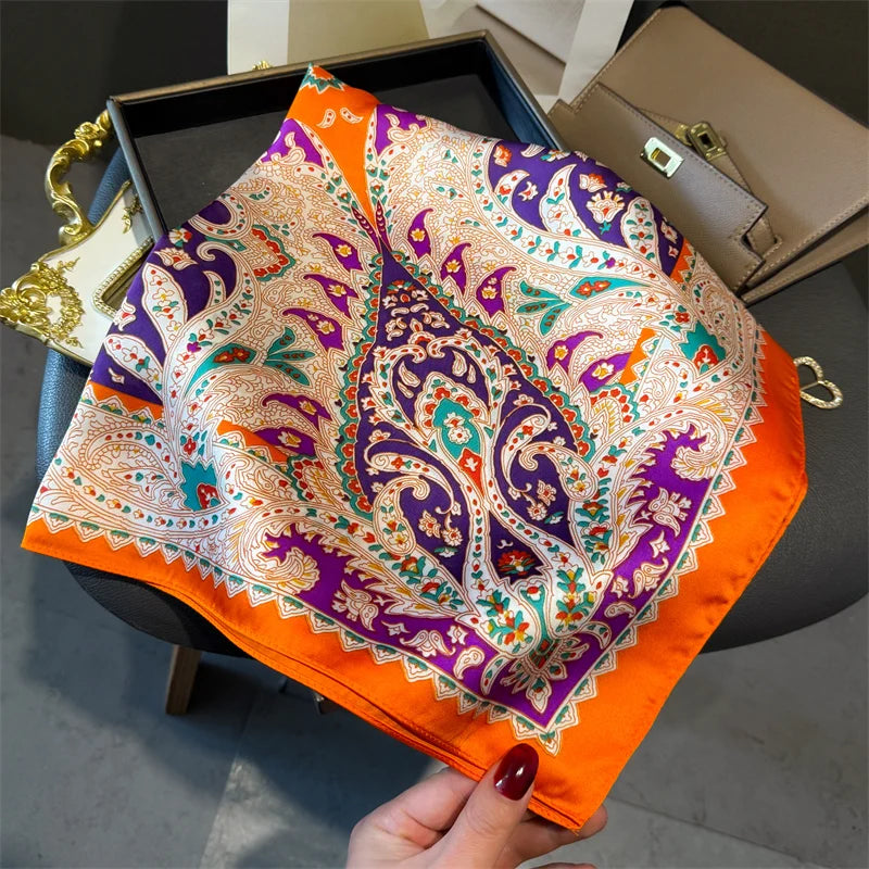 Luxury 2024 Silk Print Hair Scarf Women Floral Kerchief Neck Tie Hand Wrist Foulard Shawl Wraps Head Hijab Bandana Echarpe Beauty World Shop