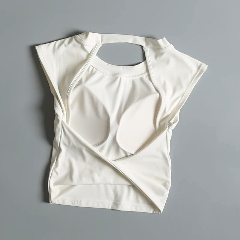Sexy Short Backless Fixed Chest Pad Sports T-shirt Vest Women's Tight Fitting Quick Drying Slimming Yoga Suit Top Clothing Beauty World Shop