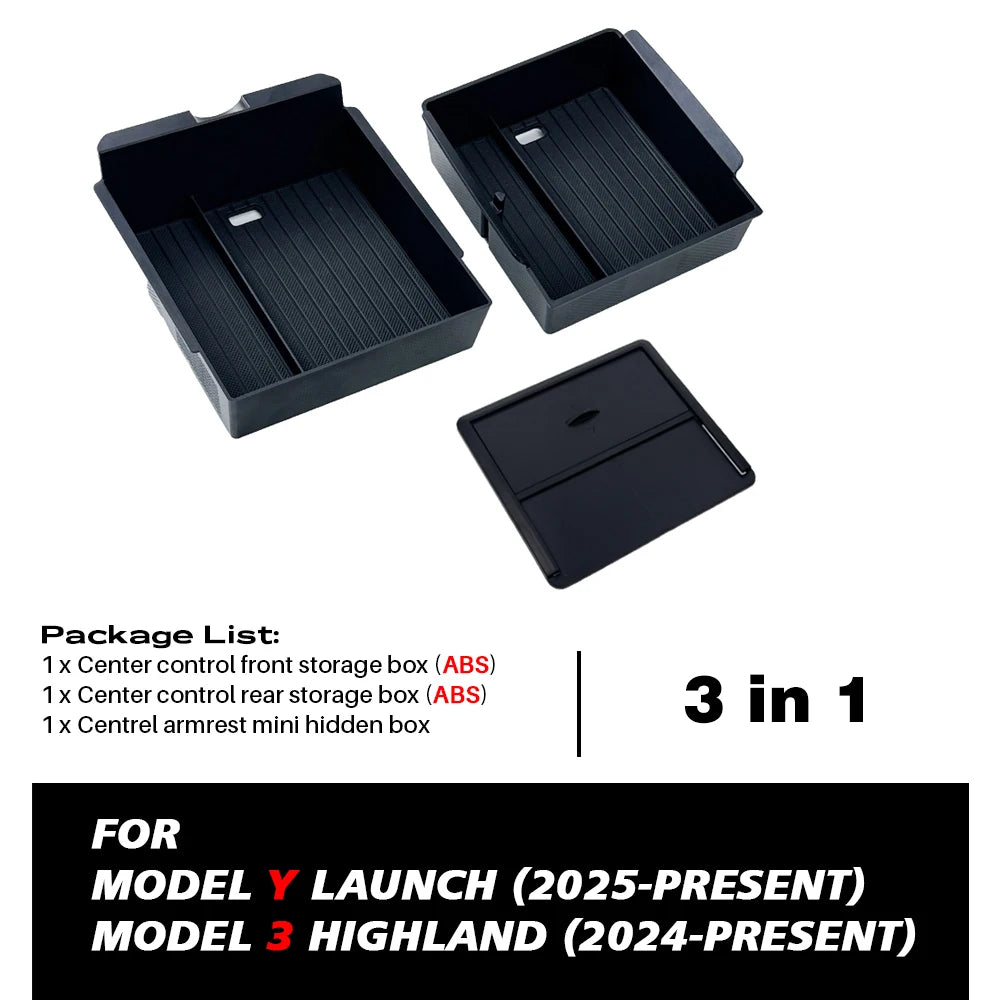 For Tesla Model Y Juniper 2025 Launch Center Console Eyeglasses Storage Box Armrest Box Upper&Lower Silicone Pad Beauty World Shop