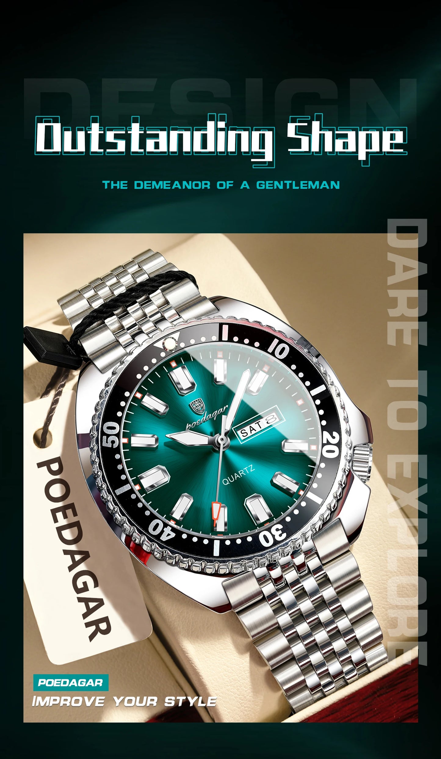 POEDAGAR Luxury Business Men Watch Date Week Waterproof Luminous Man Wristwatch Sport Stainless Steel Quartz Men's Watches Reloj Beauty World Shop