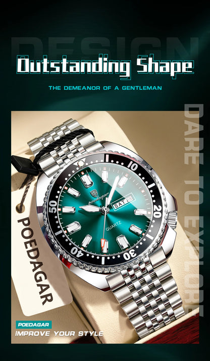 POEDAGAR Luxury Business Men Watch Date Week Waterproof Luminous Man Wristwatch Sport Stainless Steel Quartz Men's Watches Reloj Beauty World Shop
