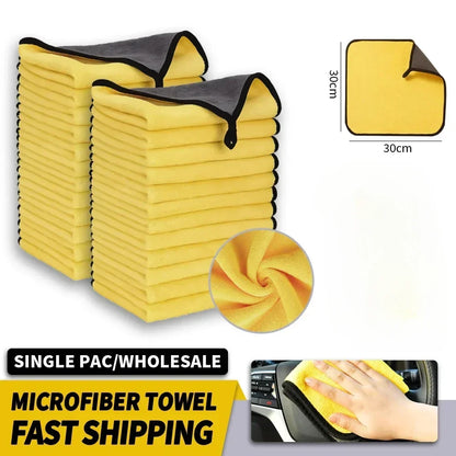 1/2/3/6/10pcs 30X60cm Microfiber Car Cleaning Towels Soft Quick Drying for Windows Mirrors Wiping Rags Double Layer Wash Cloth Beauty World Shop