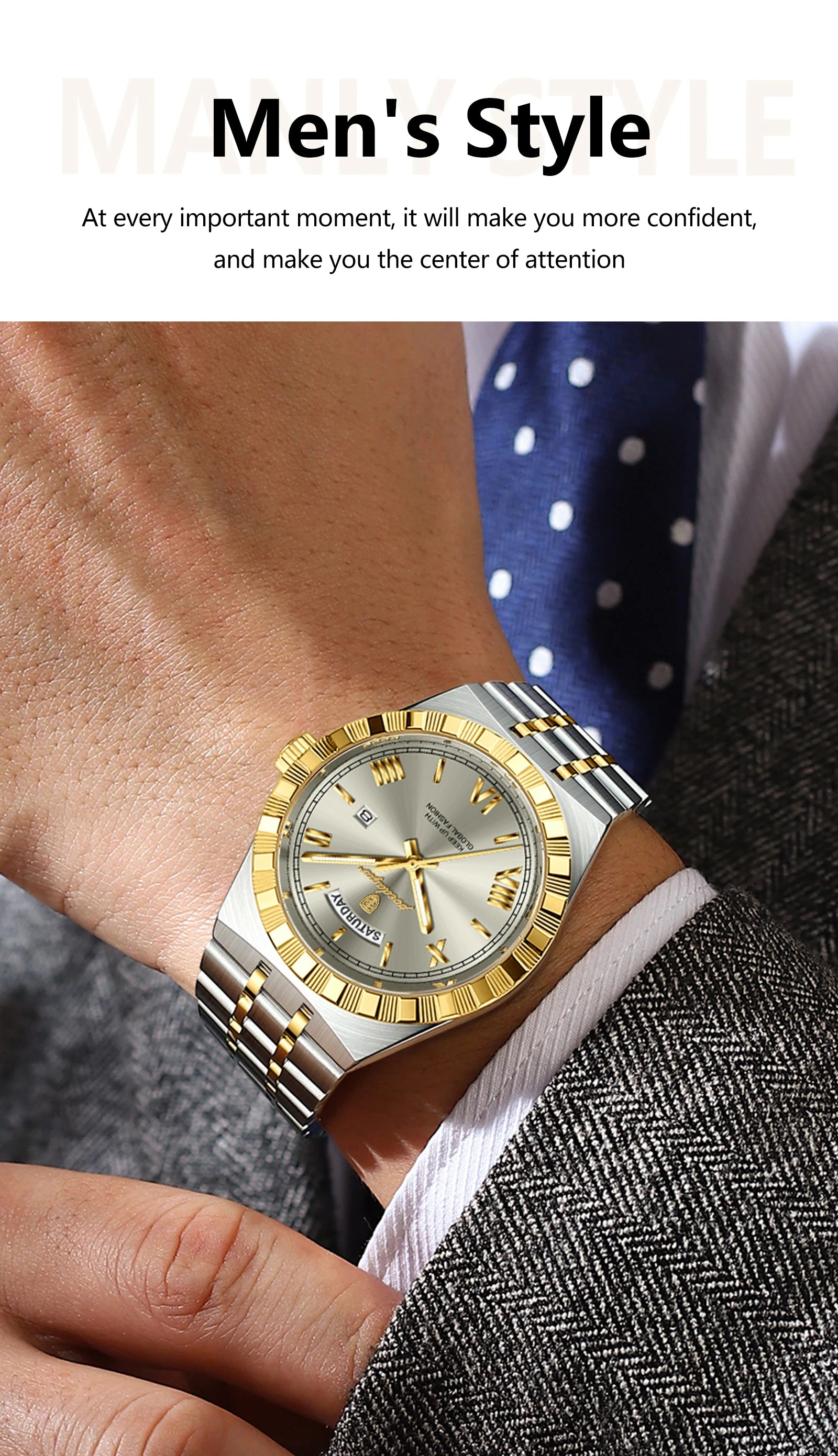 POEDAGAR Fashion Business Men's Watch Luminous Waterproof Week Date Luxury Man Wristwatch Stainless Steel Quartz Watches For Men Beauty World Shop