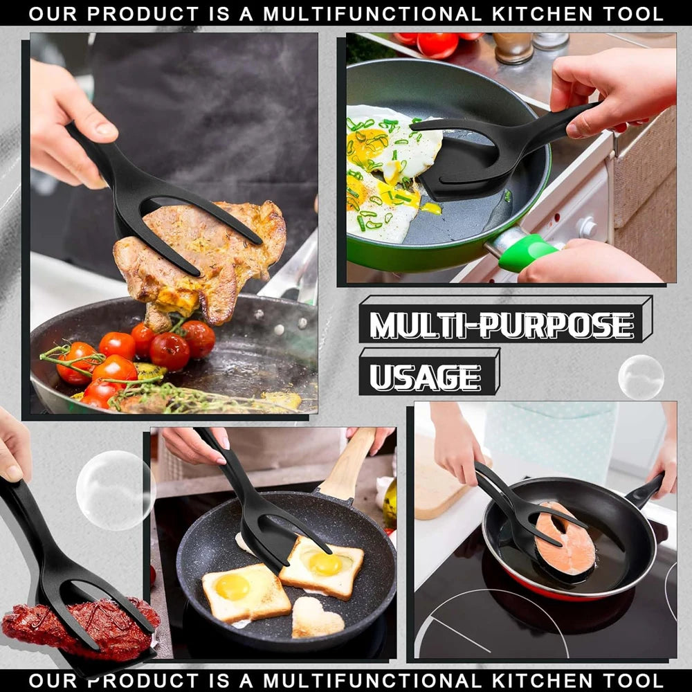 New 2 in 1 Grip Flip Spatula Tongs Egg Flipper Spatula Nylon Non Stick Coating Pancake Fish French Toast Omelet Making Tool Beauty World Shop