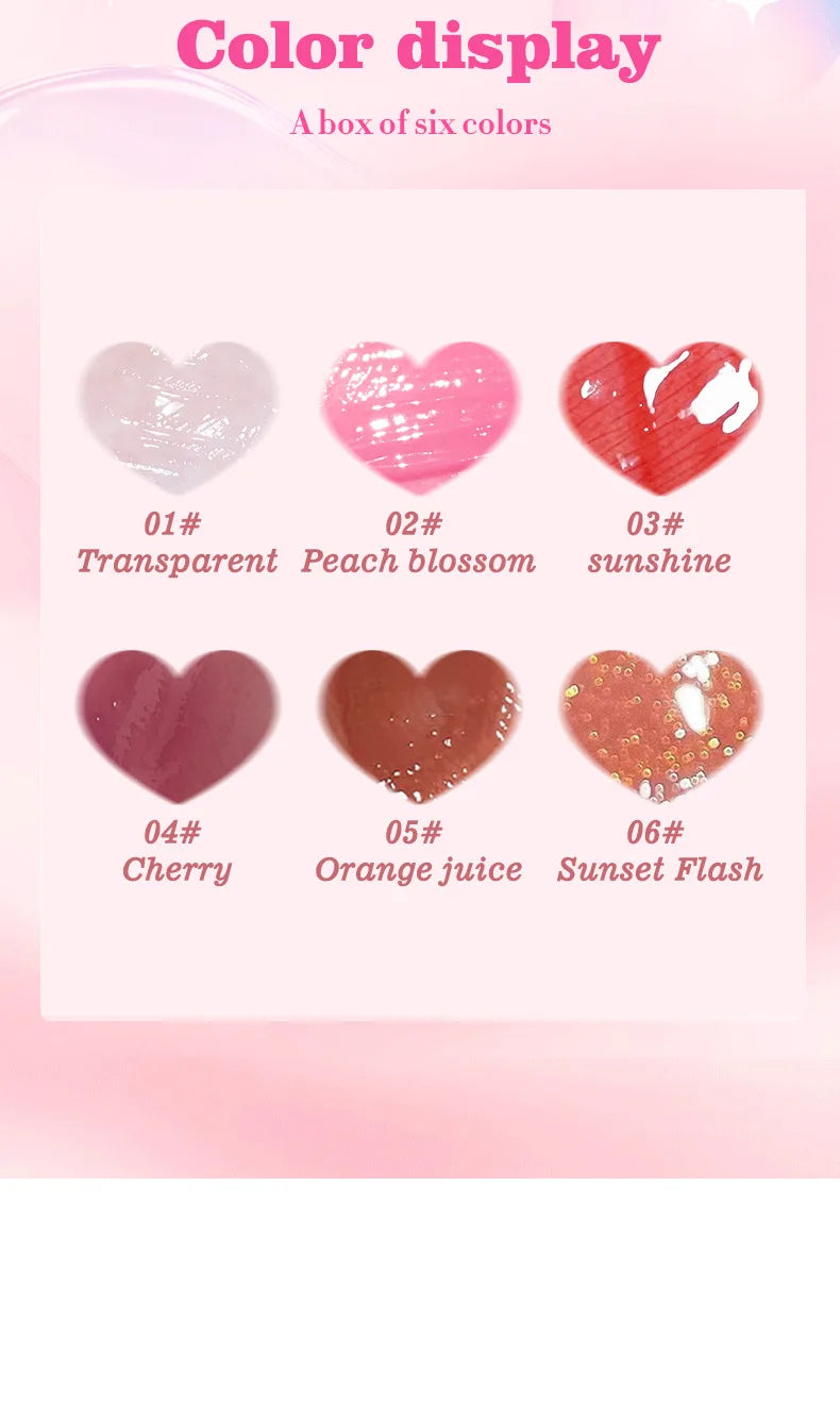 6 Pieces Glass Mirror Lip Gloss Set Hydrating Lightweight Lip Balm Glossy Shimmer Sheer Tint Peach Cherry Pink Beauty World Shop