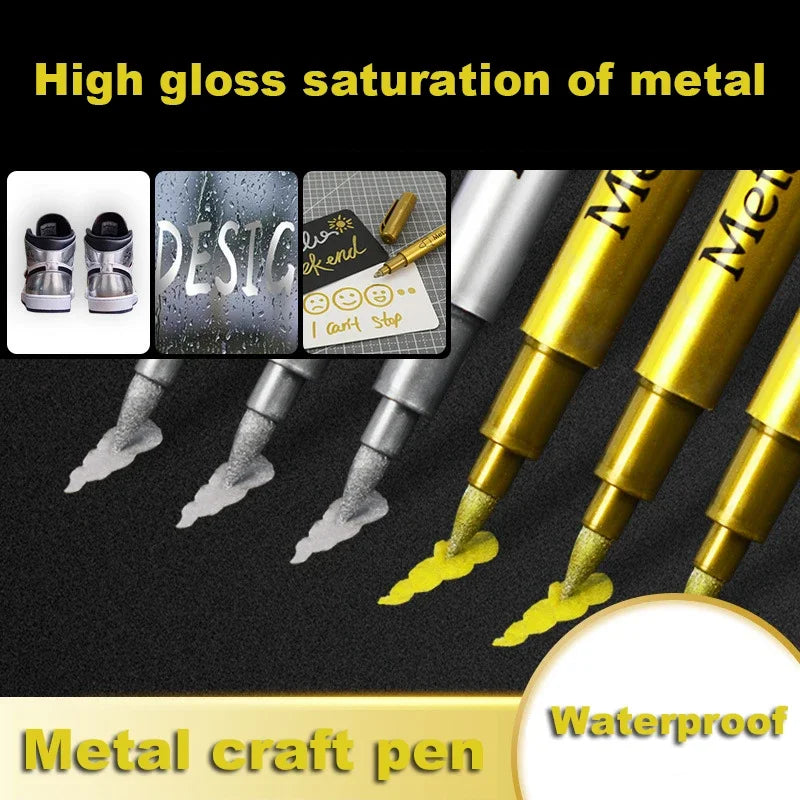 2/1Pc Brush Metallic Marker Pens Gold Silver Color Permanent Art Marker For Manga Crafts Scrapbooking School Stationery Supplies Beauty World Shop