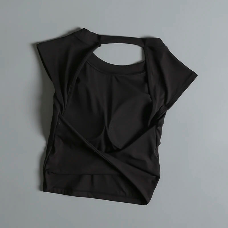Sexy Short Backless Fixed Chest Pad Sports T-shirt Vest Women's Tight Fitting Quick Drying Slimming Yoga Suit Top Clothing Beauty World Shop