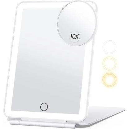 LED Folding Travel Makeup Mirror 3 Colors Light Modes USB Rechargeable Touch Screen Portable Tabletop Cosmetic Mirror Beauty World Shop