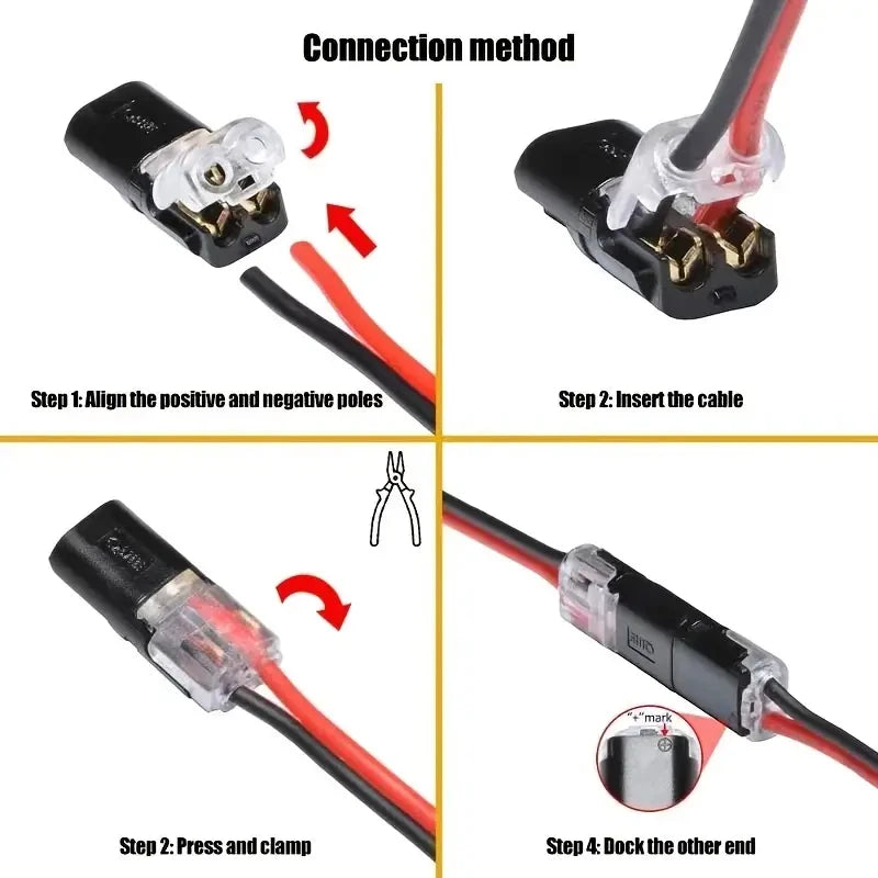 20/50/100 Pack of H2 2-Pin Pluggable Wire Connectors, Nylon-Insulated Copper Quick-Connect Terminal Blocks, Suitable for Low-Voltage Cables, No Power Mode Required, No Electronic Components Beauty World Shop