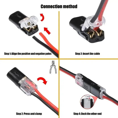 20/50/100 Pack of H2 2-Pin Pluggable Wire Connectors, Nylon-Insulated Copper Quick-Connect Terminal Blocks, Suitable for Low-Voltage Cables, No Power Mode Required, No Electronic Components Beauty World Shop