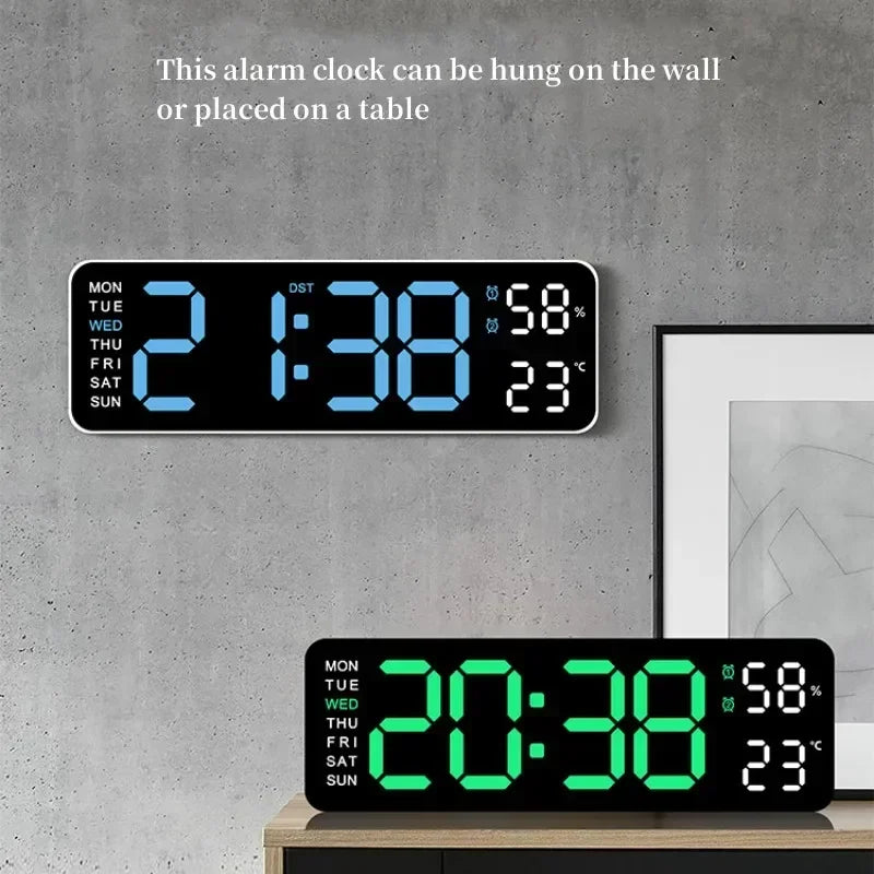 9 Inch Large Digital Wall Clock USB Powered TEMP Humidity Week Auto Dimmer DST Table Clock 12/24H Electronic LED Alarm Clock Beauty World Shop