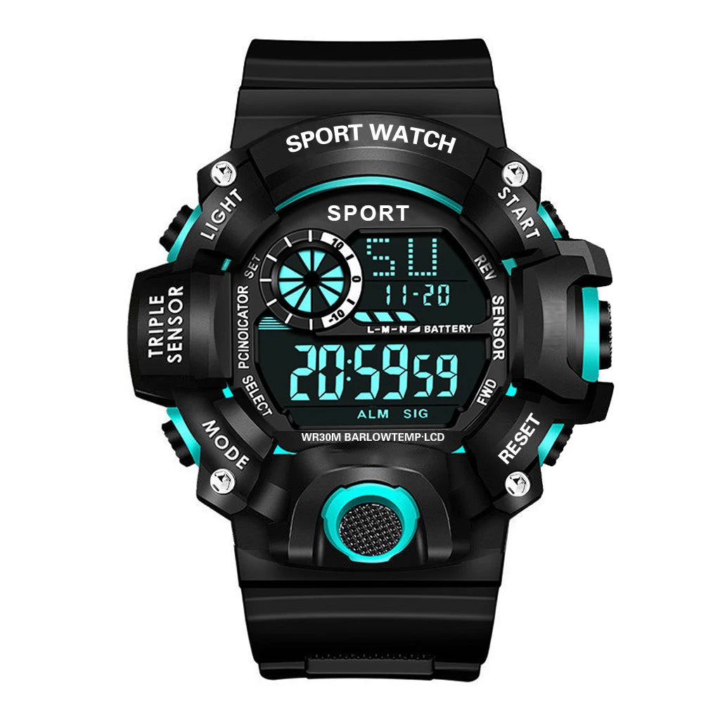 Fashion Men's Watch Sports Electronic Wristwatch Large dial Multifunctional Waterproof Luminous Alarm Kids Male's Military Watch Beauty World Shop
