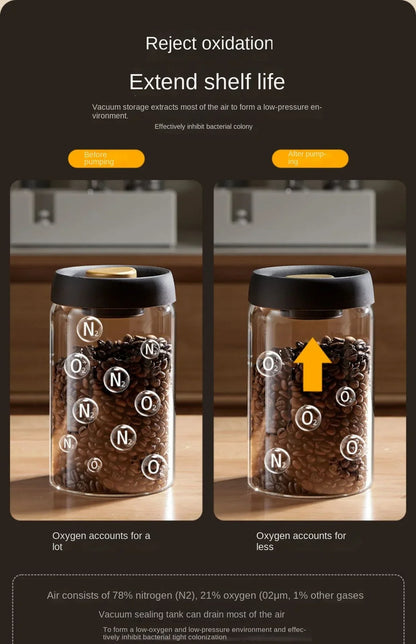 Manual Vacuum Sealed Coffee Jar High Borosilicate Glass Moisture Proof Tea Storage Container for Kitchen Coffee Beauty Trend Shop