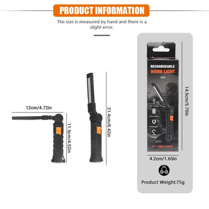 Portable COB LED Flashlight USB Rechargeable Work Light Magnetic Lanterna Hanging Lamp with Built-in Battery Camping Torch Beauty World Shop