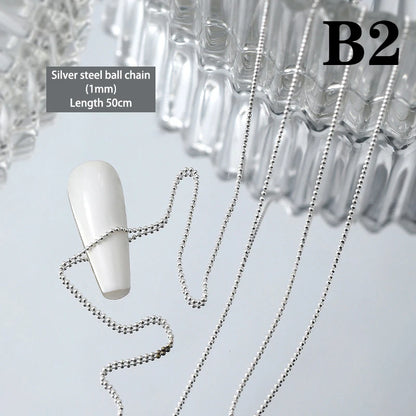 50cm 0.8mm Gold Silver Nail Bead Chain Charm Ellipse Stone Nail Art Decorations Giltter Metal Steel Ball Jewelry Accessory Beauty World Shop
