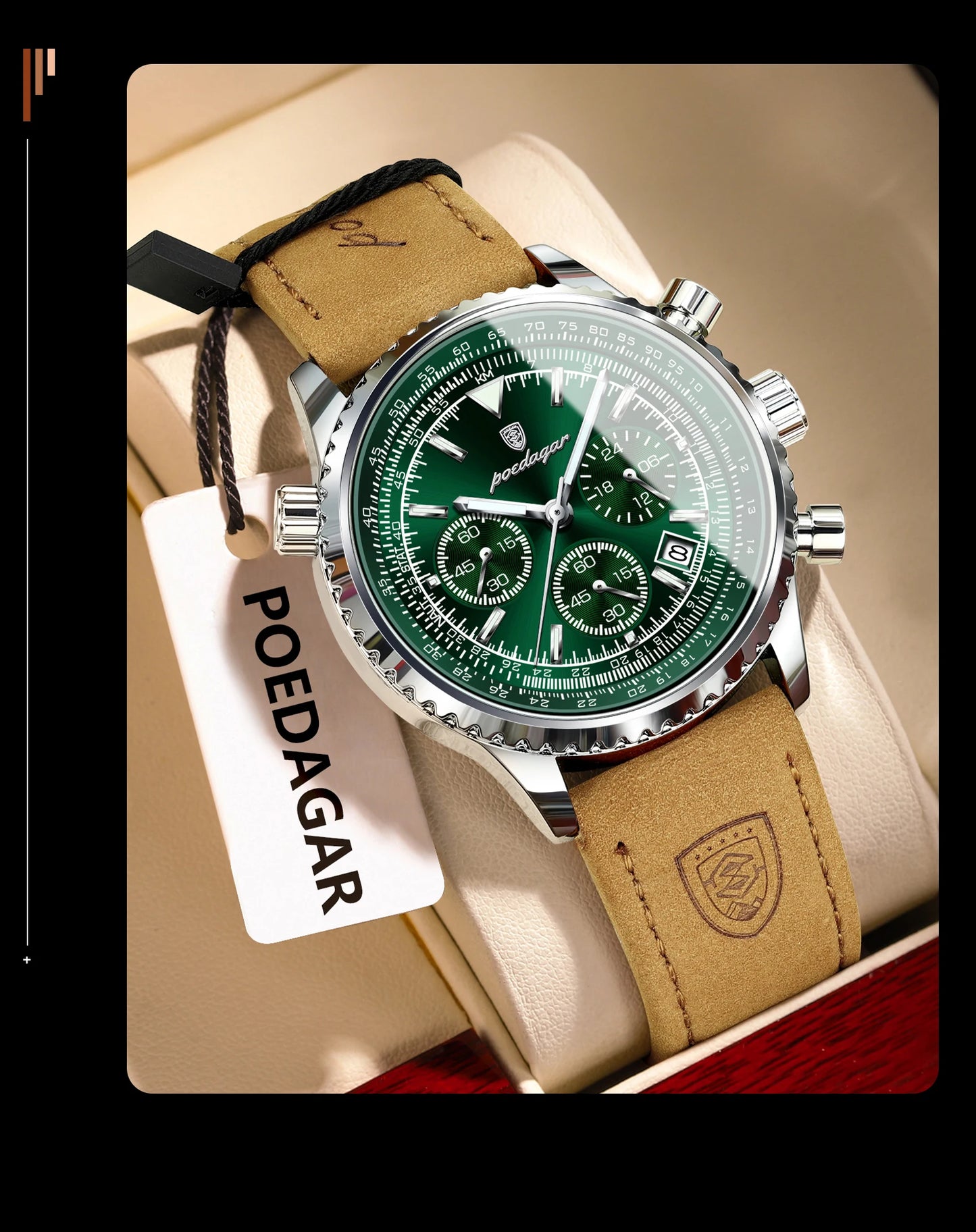 POEDAGAR Luxury Business Men's Watch Waterproof Luminous Date Chronograph Leather Man Clock Fashion Quartz Watches For Men Reloj Beauty World Shop