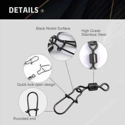 50pc/box Stainless Steel Fishing Connector Pin 4# 6# 8#10#12# Bearing Rolling Swivel with Snap Fishhook Lure Accessories Beauty World Shop