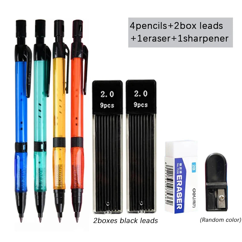 Mechanical Pencil Set 2.0mm with 2B Black/Colors Lead Refill for Writing Sketching Art Drawing Painting School Automatic Pencils Beauty World Shop