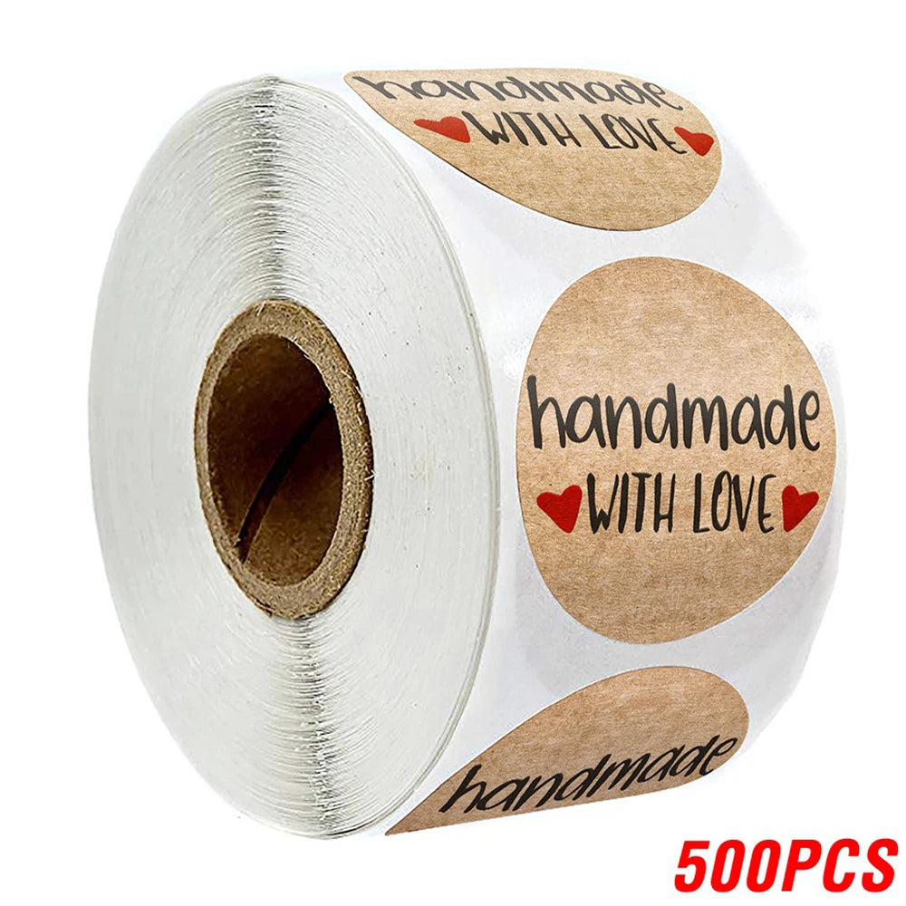 100-500pcs 1inch Vintage Kraft Paper Handmade With Love Stickers for Package Thank You Stationery Adhesive Labels Baking Seals Beauty World Shop