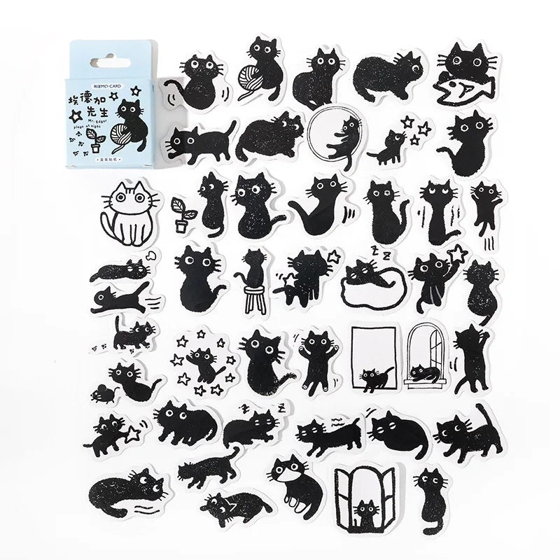45Stickers / Box Kitten Notebook Boxed Stickers Cartoon Cute Decorative Photo Album Diy Stickers Growth Manual Beauty World Shop