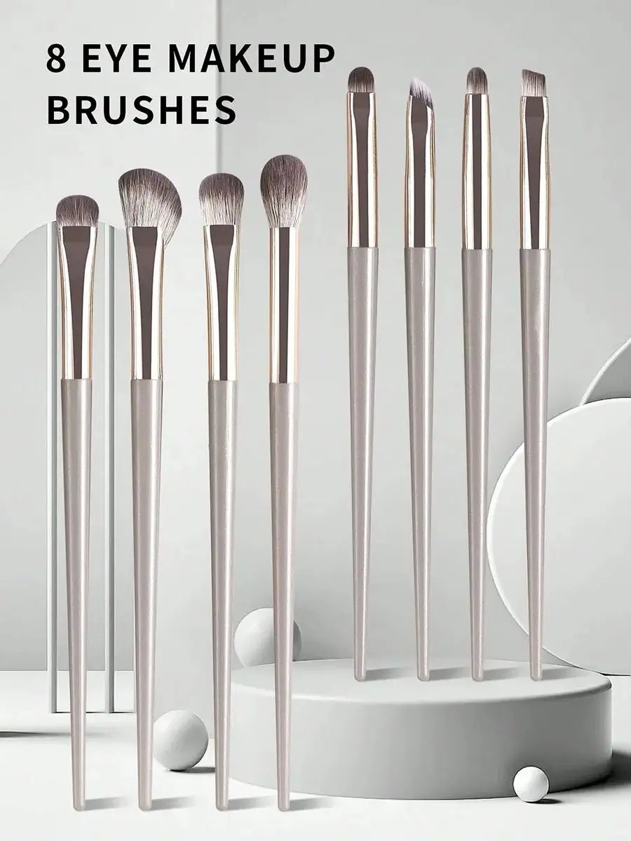 Champagne Silver Portable Eye Makeup Brush Set, 8pcs/Pack Beauty World Shop
