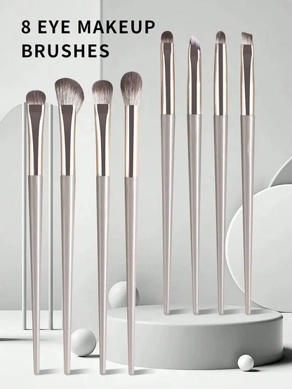 Champagne Silver Portable Eye Makeup Brush Set, 8pcs/Pack Beauty World Shop