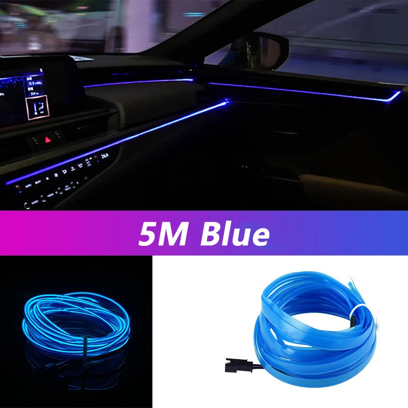 5M Car Interior Led Strip Light Neon EL Wiring Decorative Lamp For Auto DIY Flexible Ambient Light USB Party Atmosphere Diode Beauty World Shop