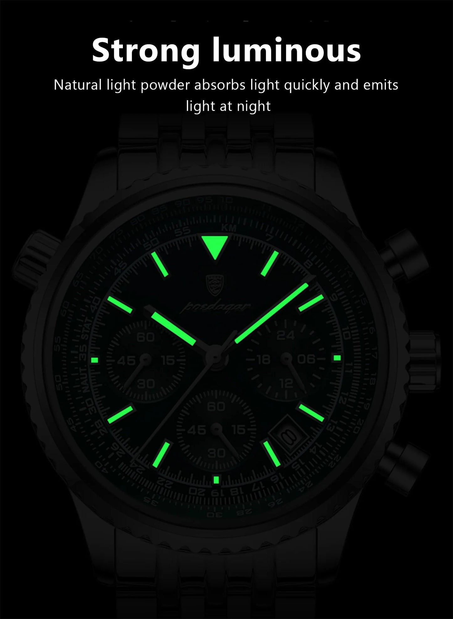 POEDAGAR Luxury Watches For Men Date Chronograph Stainless Steel Man Watch Waterproof Luminous Sport Military Men's Quartz Watch Beauty World Shop