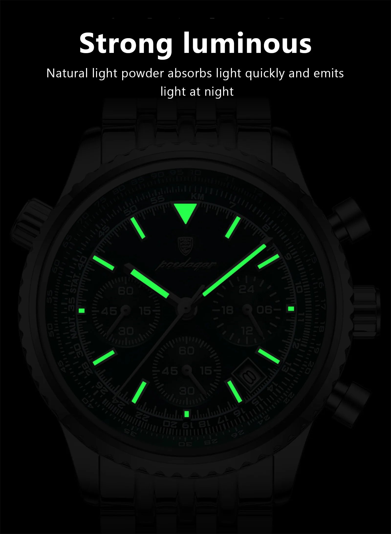 POEDAGAR Luxury Watches For Men Date Chronograph Stainless Steel Man Watch Waterproof Luminous Sport Military Men's Quartz Watch Beauty World Shop
