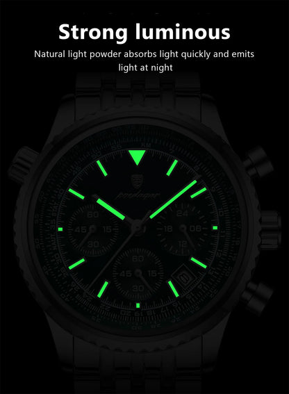 POEDAGAR Luxury Watches For Men Date Chronograph Stainless Steel Man Watch Waterproof Luminous Sport Military Men's Quartz Watch Beauty World Shop