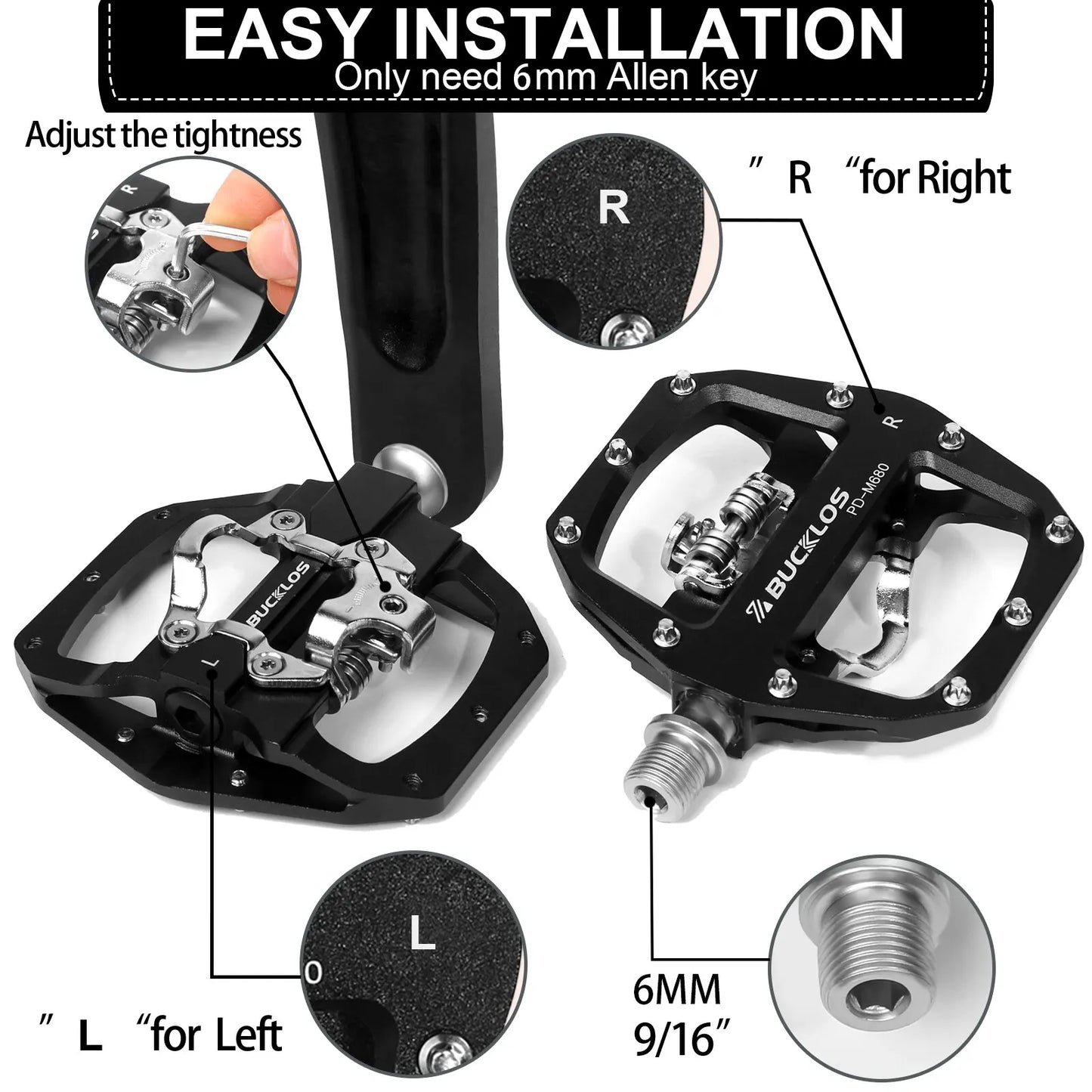 BUCKLOS Mountain Bike Pedals 3 Sealed Bearing PD-M680 Dual Clipless Flat & Lock Pedal Aluminum Cycling Pedals Fit Shimano SPD Beauty World Shop