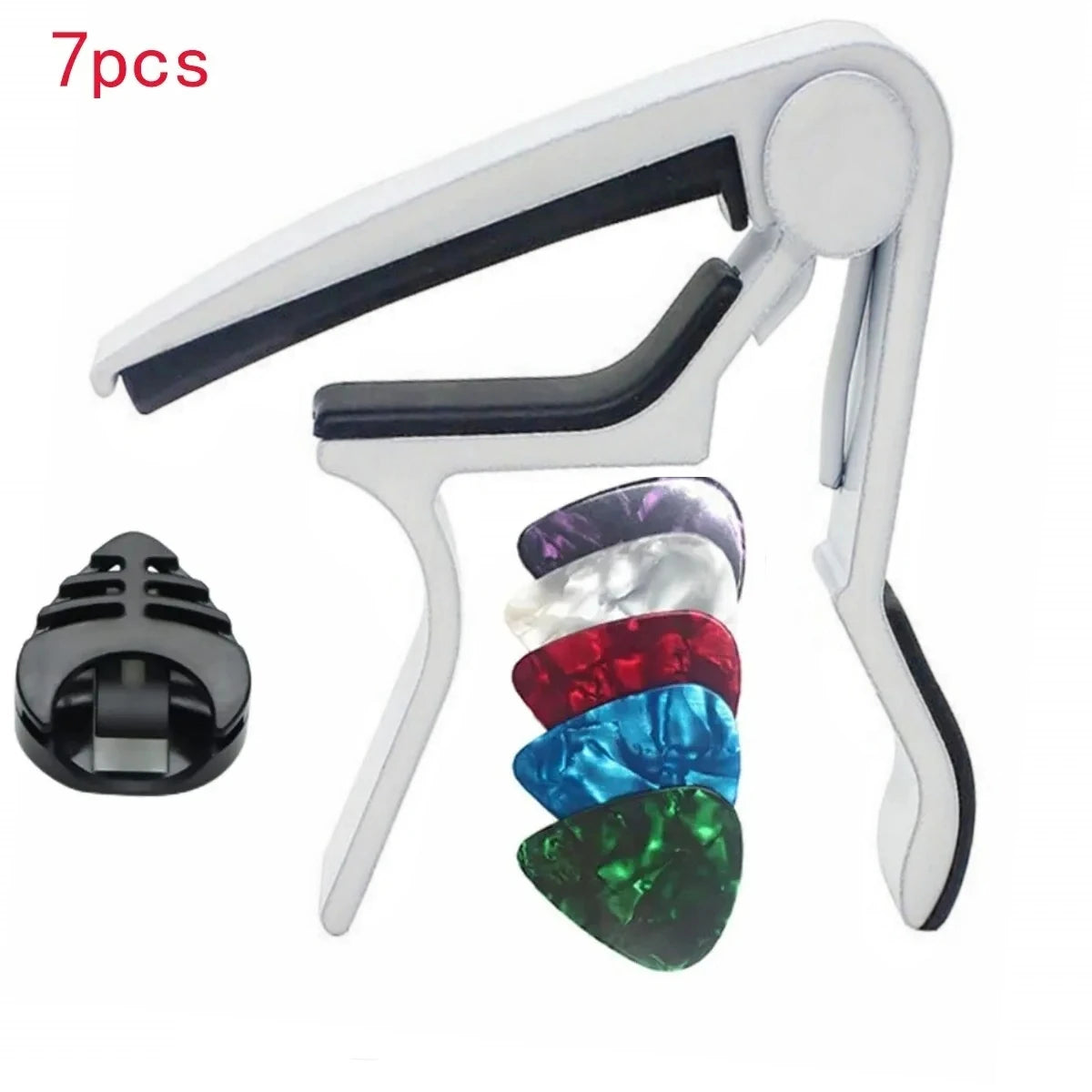 7pcs Guitar Capo for Acoustic And Electric Guitars With 5 Picks for Free And 1 Holder,Black; Silver Beauty World Shop