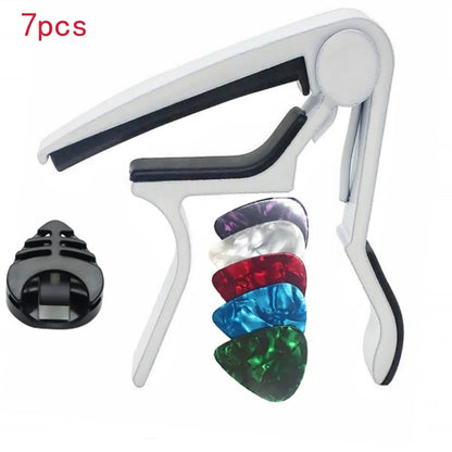 7pcs Guitar Capo for Acoustic And Electric Guitars With 5 Picks for Free And 1 Holder,Black; Silver Beauty World Shop